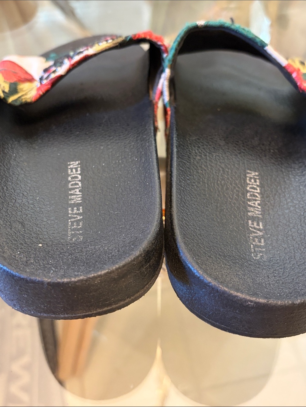 Steve Madden Black Slides with Multicolor Floral Embroidery & Silver Studs - Picture 4 of 9